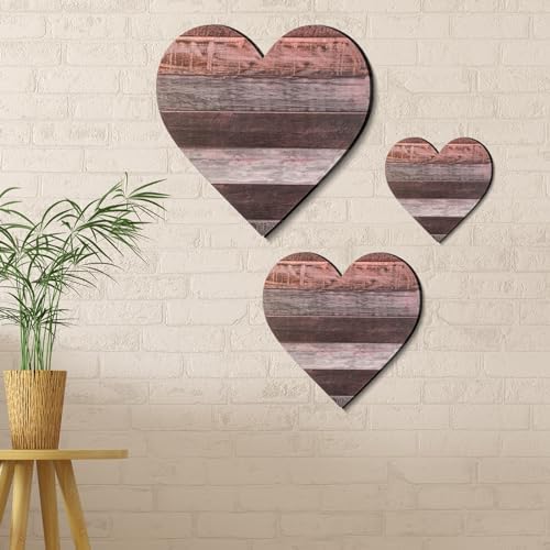 Jetec 3 Pcs Heart Shaped Wood Sign Buffalo Plaid Decor for Kitchen Bedroom Bathroom Living Room Wooden Heart Wall Sign Rustic Hanging Plaque Christmas Decor, 3 Sizes (Red Brown Wood Grain)