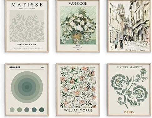 Habseligkeit Sage Green Master Wall Art Prints, Abstract Matisse Wall Art Exhibition Posters, Vintage Art Boho Art Prints, Retro Room Decor for Aesthetic Bedroom（8x10inch, Unframed